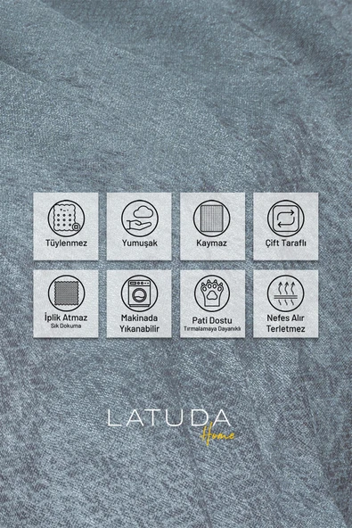 Jakarlı Şönil Koltuk Örtüsü  | Çekyat Örtüsü | Koltuk Şalı 175x300 Kaymaz Bulut - Resim 3