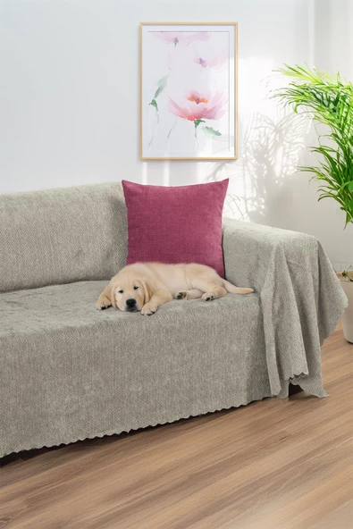 Jakarlı Şönil Koltuk Örtüsü  | Çekyat Örtüsü | Koltuk Şalı 175x300 Kaymaz Kil ürün görseli 1