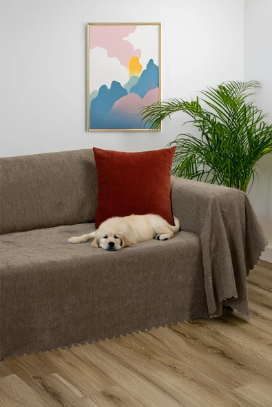 Jakarlı Şönil Koltuk Örtüsü  | Çekyat Örtüsü | Koltuk Şalı 175x300 Kaymaz Kahve ürün görseli 1