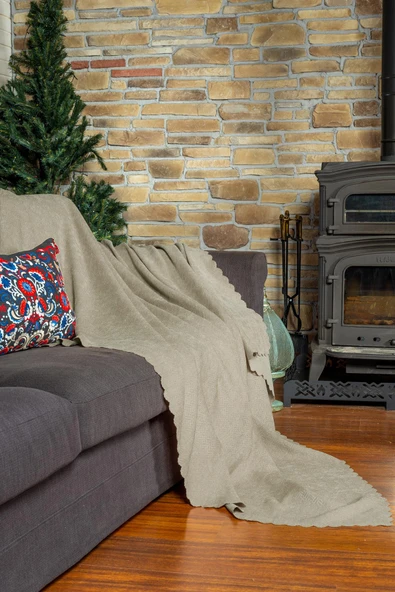 Jakarlı Şönil Koltuk Örtüsü  | Çekyat Örtüsü | Koltuk Şalı 175x300 Kaymaz Camel - Resim 2