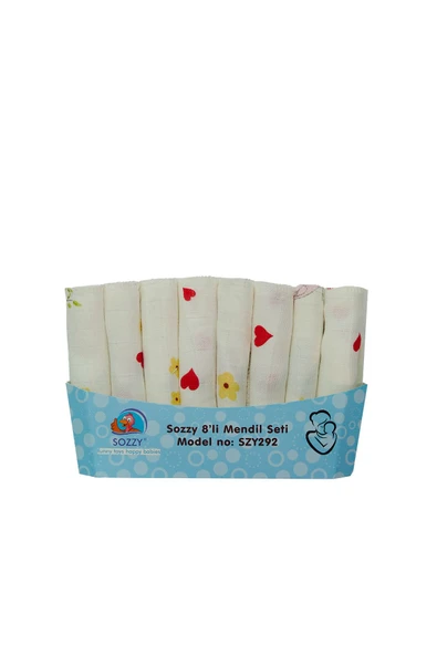 SOZZY Müslin Ağız Mendili Pamuklu Yumuşak Kız Modeli 8 Adet