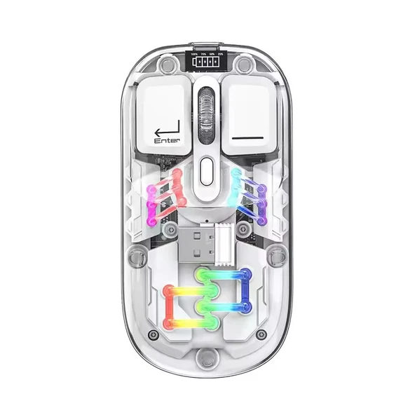 ScHitec M379 Çift Bağlantılı Bluetooth Kablosuz Modlu + 2.4Gh Type-C Şarjlı Gaming Mouse Beyaz