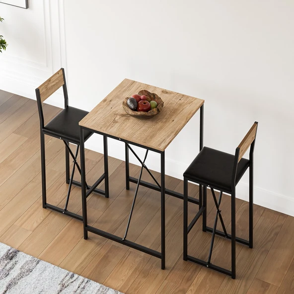 Eportatif Bar Masa Sandalye Seti Mutfak Yemek Masası Takımı Döşemeli Çam 1574 - 2