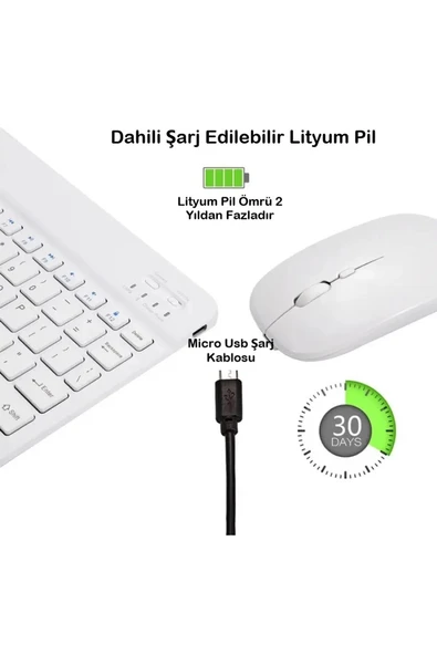 TCL TAB 10 S Tablet İçin Uyumlu Slim Şarjlı Türkçe Bluetooth Klavye ve Mouse Seti - Resim 4