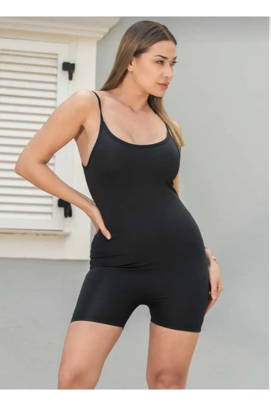Vücuda Oturan Kadın Spor Şort Tulum / Toparlayıcı Askılı Spor Tulum - 9