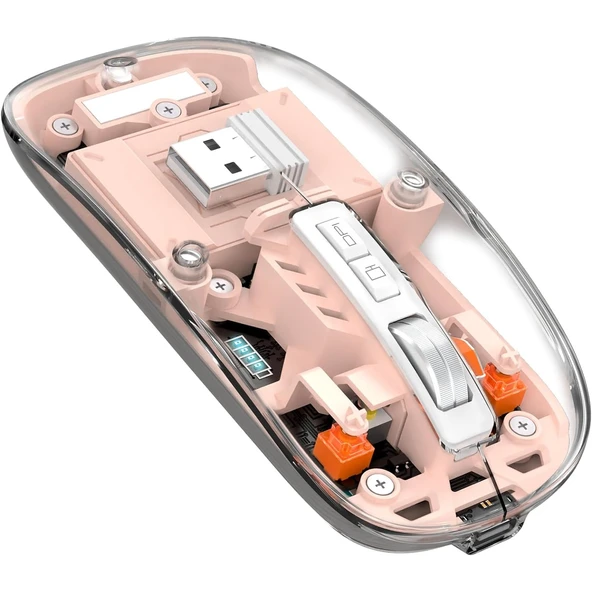 ScHitec M377 Ultra Sessiz 3 Bağlantı Modlu 2xBluetooth Kablosuz Bağlantı + 2.4Gh Gaming Type-C Şarjlı Mouse Pembe