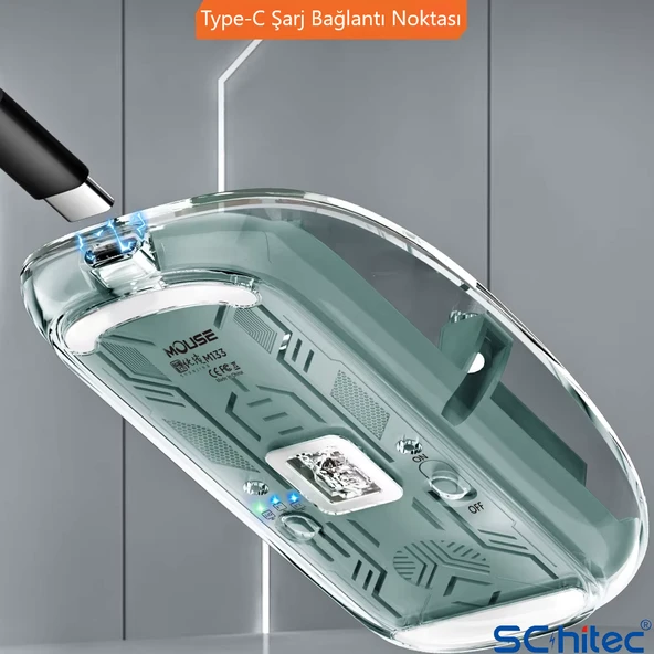 ScHitec M377 Ultra Sessiz 3 Bağlantı Modlu 2xBluetooth Kablosuz Bağlantı + 2.4Gh Gaming Type-C Şarjlı Mouse Beyaz - 4