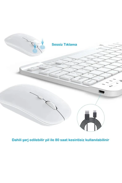 TCL TAB 10 Gen2  Tablet İçin Uyumlu Slim Şarjlı Bluetooth Klavye ve Mouse Seti - Resim 2