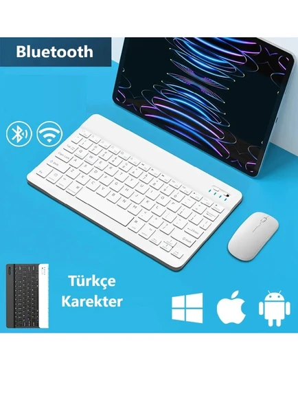Xiaomi Pad 5 Tablet İçin Uyumlu Slim Şarjlı Türkçe Bluetooth Klavye ve Mouse Seti