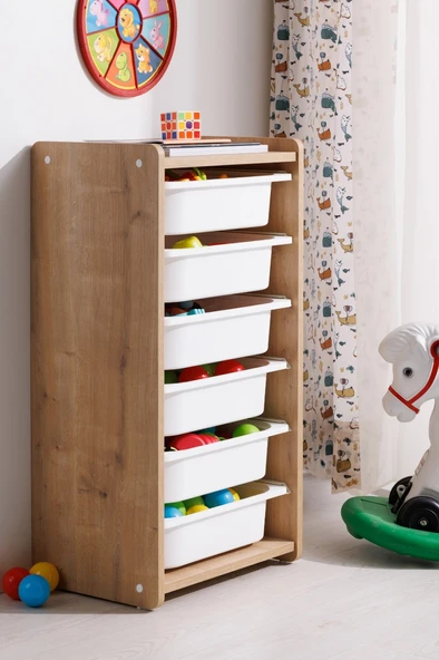 Babywhen Oyuncak Dolabı 6 Raflı Ahşap