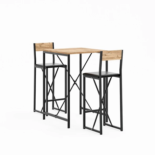 Eportatif Bar Masa Sandalye Seti Mutfak Yemek Masası Takımı Döşemeli Çam 1574 - 3