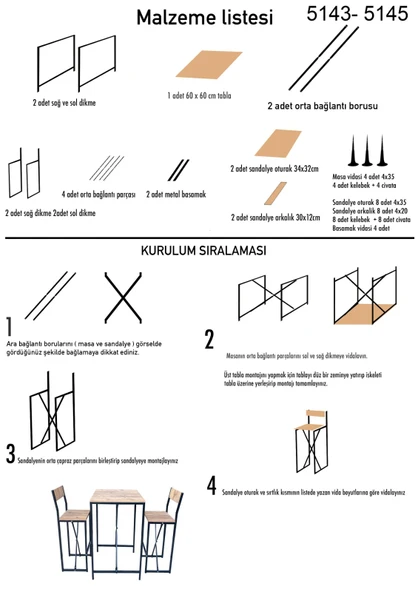 Eportatif Bar Masa Sandalye Seti Mutfak Yemek Masası Takımı Döşemeli Çam 1574 - 7