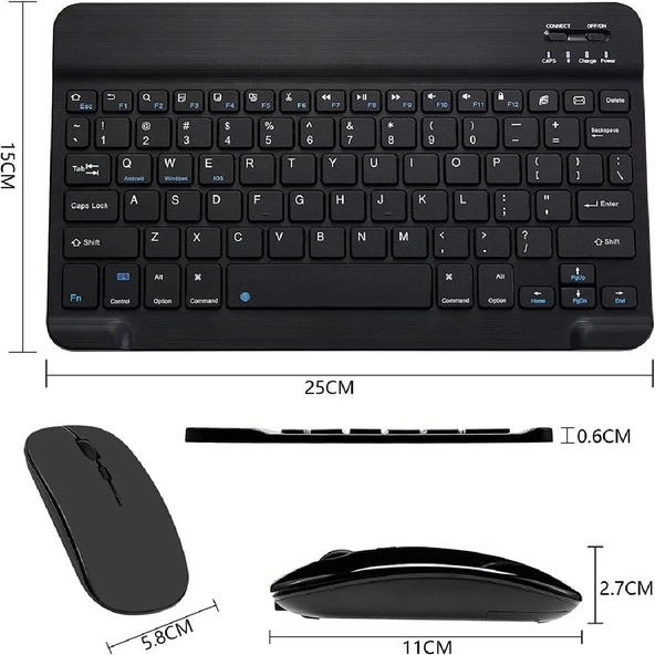 TCL TAB 10 Gen2  Tablet İçin Uyumlu Slim Şarjlı Bluetooth Klavye ve Mouse Seti - 3
