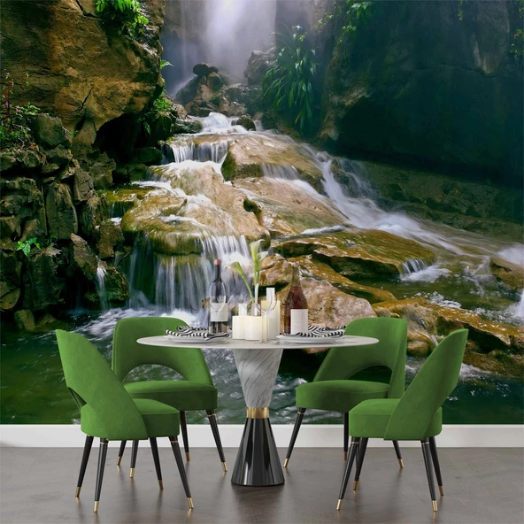 Orman, Şelale ve Nehir Manzaralı Duvar Kağıdı - Resim 5