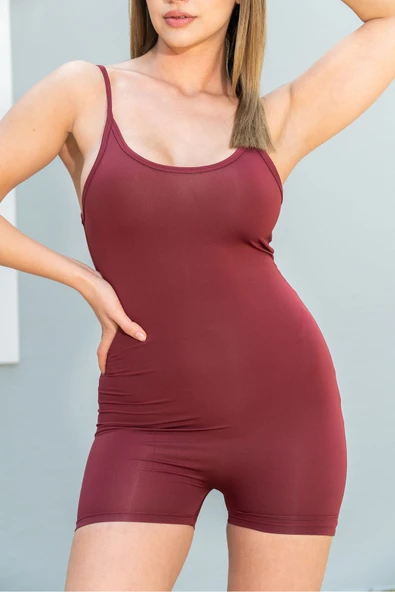 Vücuda Oturan Kadın Spor Şort Tulum / Toparlayıcı Askılı Spor Tulum - 12