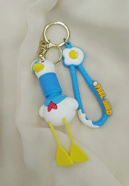 Mavi Beyaz Ördek Anahtarlık Silikon Boynu Uzayan Fiğür Çanta Süsü - Resim 3