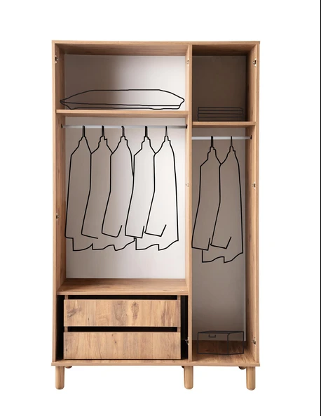 Bohem Çiğdem 3 Kapaklı Çekmeceli Elbise Dolabı Gardrop 120cm - 2