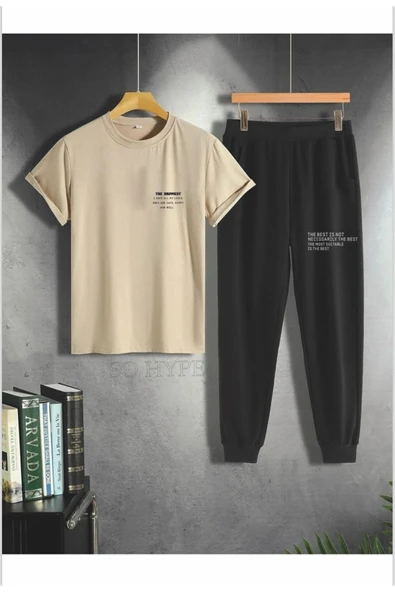 Oversize THE Happiest baskılı erkek eşofman takımı SOHYPE