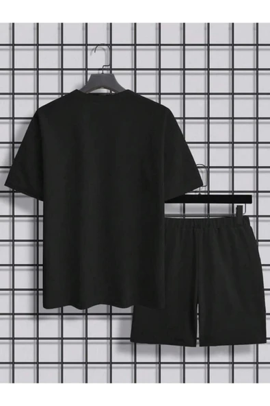 unısex stay humbe baskılı tişört şort takımı - Resim 3