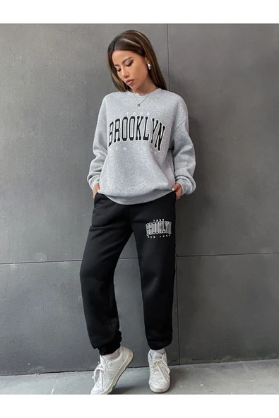Bisiklet Yaka Oversize Kışlık Eşofman Takımı Unisex