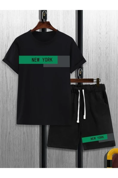 unısex New york baskılı tişört şort takımı