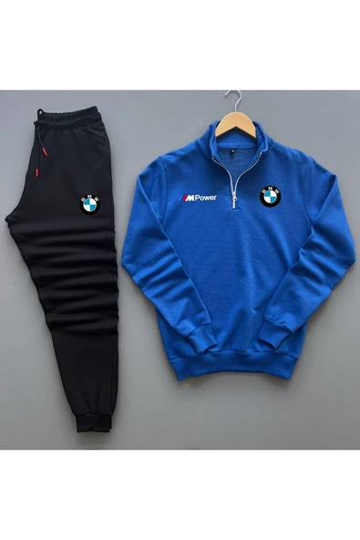 Unisex Bmw Baskılı Yarım Fermuarlı Sweatshirt Eşofman Altı Takım Bmw baskılı