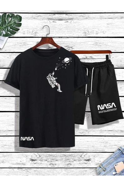 unısex nasa adam baskılı tişört şort takımı ürün görseli