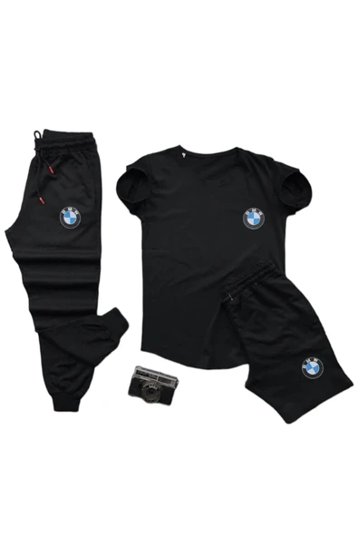 Bmw Baskılı Original Ünisex Yazlık T-shirt Ve Eşofman Altı 3 Li Set Combin Takım