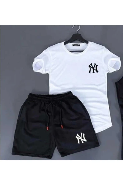 Penye Ny Baskılı Yazlık Şort Ve Penye Tshirt Spor Takım Tshirtşort
