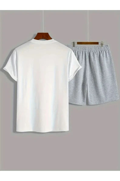 Oversize T-shirt Paris Baskılı Ünisex Yazlık T-shirt ve Şort 2 li Set Combin Takım - Resim 9