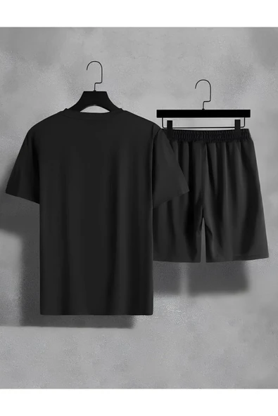 Unisex Baskılı Oversize Bol Kalıp T-shirt Şortlu - Alt Üst Ikili Takım - 3