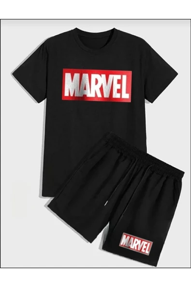 Penye Yazlık Şort Ve Penye Tshirt Marvel Spor Takım Tshirtşort