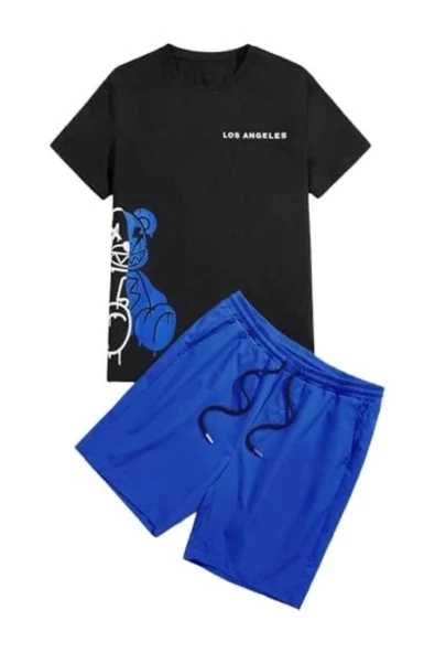 Los angels Baskılı Ünisex Yazlık T-shirt Ve Şort Takımı