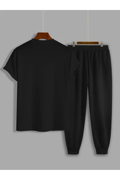 Oversize Gülen yüz Baskılı Original Ünisex Yazlık T-shirt ve Eşofman Altı 2 li Set Combin Takım - 3