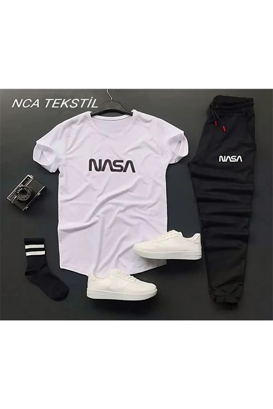 NASA Baskılı Original Ünisex Yazlık T-shirt ve Eşofman Altı 2 li Set Combin Takım