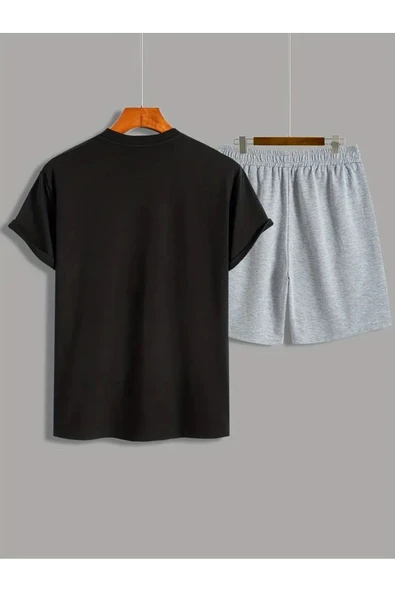 Oversize T-shirt Paris Baskılı Ünisex Yazlık T-shirt ve Şort 2 li Set Combin Takım - Resim 6