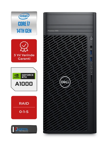 Dell 3680 Intel Core I7 14700 Vpro 128GB Ddr5 1tb SSD 8GB/RTXA1000 Windows 11 Pro 3680I7A2WP30 + ZETTA128GBUSB ürün görseli 1