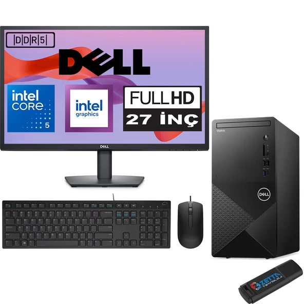 Dell Vostro 3030 mt Intel Core I5 12400 48GB Ddr5 1tb SSD 27" Fhd Windows 11 Pro Intel® UHD Graphics 730 Masaüstü Bilgisayar 27N3030I5EMEAP23 + Zetta USB Bellek