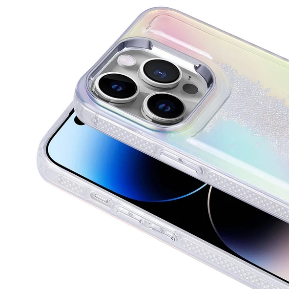 iPhone 14 Pro Max Kılıf Airbagli Renkli Arka Yüzey Boncuk Tasarımlı Kumul Kapak - 7