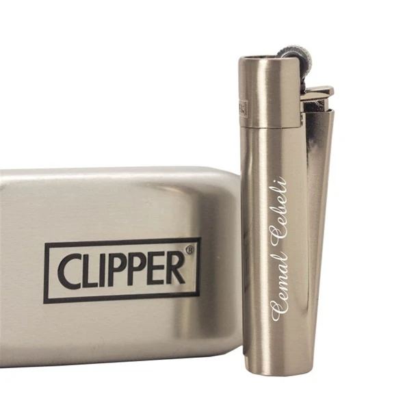 Clipper Isme Özel Clipper Çakmak Hediyelik Özel Kutulu Silver Gümüş Renk