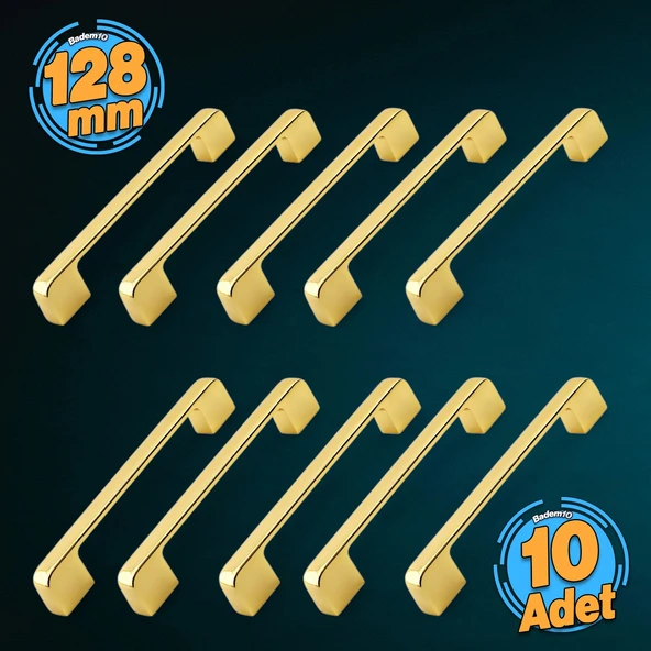 10 Adet Arel Kulp Mobilya Mutfak Dolabı Çekmece Dolap Kulp Kapak Kulpu Kulbu Gold Altın 128 mm Metal