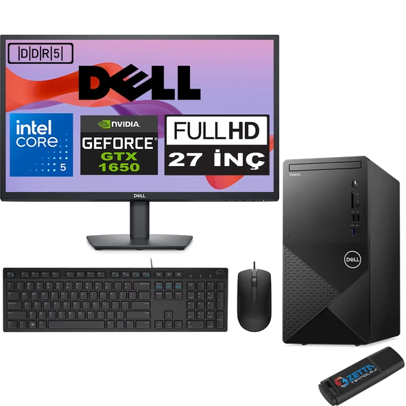 Dell Vostro 3030 mt Intel Core I5 12400 64GB Ddr5 256GB SSD 27" Fhd Ubuntu Nvidia Nvidia GTX1650-4GB Masaüstü Bilgisayar 27N3030I5GTX1650U26 + Zetta USB Bellek