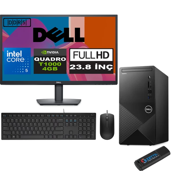 Dell Vostro 3030 mt Intel Core I5 12400 64GB Ddr5 2tb SSD 23.8" Fhd Ubuntu Quadro T1000-4GB Masaüstü Bilgisayar 23N3030I5T1000U29 + Zetta USB Bellek