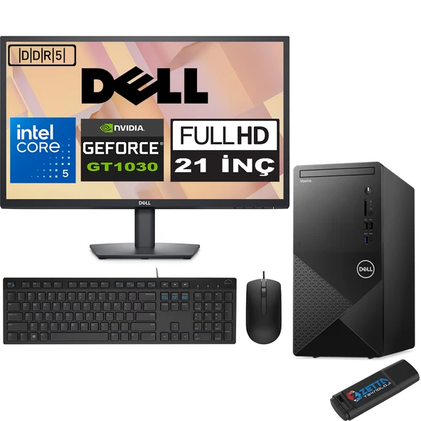 Dell Vostro 3030 mt Intel Core I5 12400 48GB Ddr5 256GB SSD 21.5" Fhd Windows 11 Pro Nvidia GT1030-4GB Masaüstü Bilgisayar 21N3030I5GT1030P21 + Zetta USB Bellek