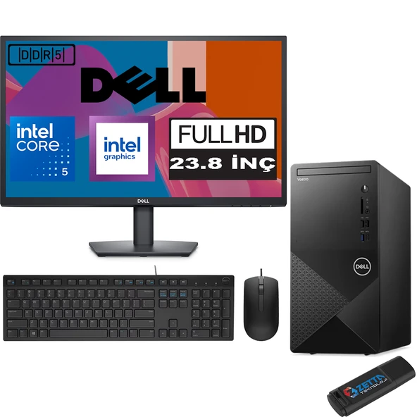 Dell Vostro 3030 mt Intel Core I5 12400 48GB Ddr5 256GB SSD 23.8" Fhd Windows 11 Pro Intel® UHD Graphics 730 Masaüstü Bilgisayar 23N3030I5EMEAP21 + Zetta USB Bellek