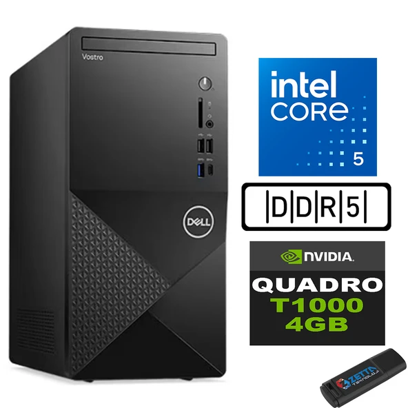 Dell Vostro 3030 mt Intel Core I5 12400 16GB Ddr5 1tb SSD Windows 11 Home Quadro T1000-4GB Masaüstü Bilgisayar N3030I5T1000H08 + Zetta USB Bellek