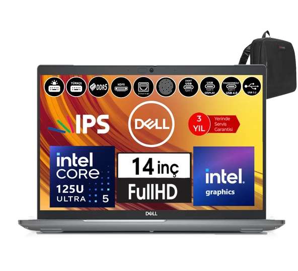 Dell Latitude 5450 Intel Ultra 5 125U 32GB Ddr5 512GB SSD  14" Fhd IPS WINDOWS11PRO Taşınabilir Bilgisayar N006L545014EMEAW32+ZETTAÇANTA