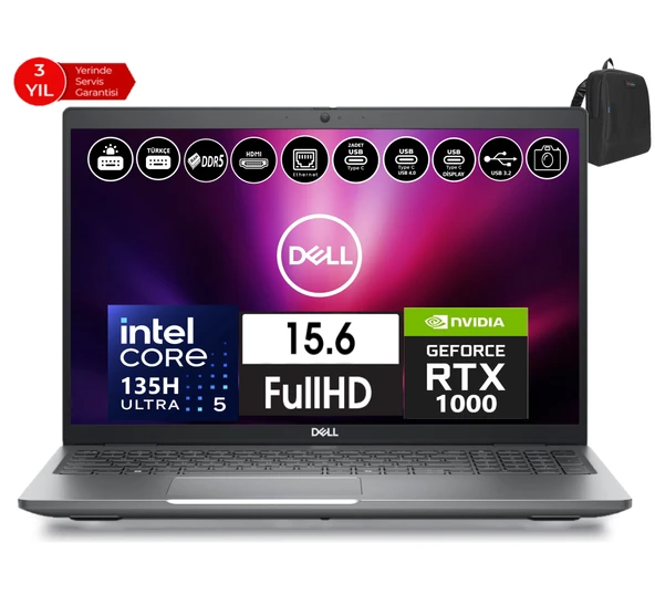 Dell Precısıon M3591 Intel Ultra 5-135H Vpro 96GB 2tb SSD RTX1000 6gb 15.6" W11PRO Taşınabilir Iş Istasyonu XCTOP3591EMEAVP116+ZETTAÇANTA