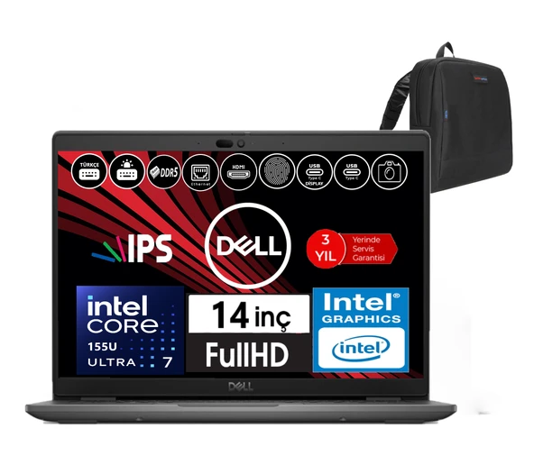 Dell Latitude 3450 Intel Core Ultra 7 155U 96GB Ddr5 1tb SSD 14" Fhd IPS Freedos Taşınabilir Bilgisayar WXCTO345015_VP23+ZETTAÇANTA