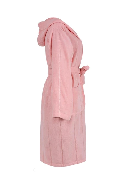 Pamuk Kapüşonlu Unisex S/M Bornoz - Lara Pudra - 3